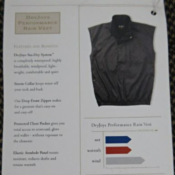 Footjoy Men's DryJoys Pullover Performance Rain Vest Size M - Picture 9 of 10